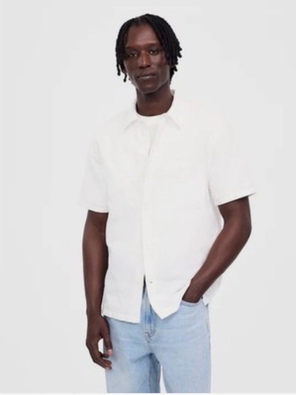 Madewell Button-Up Short-Sleeve Shirt in Cotton-Linen Blend in White Size L $98